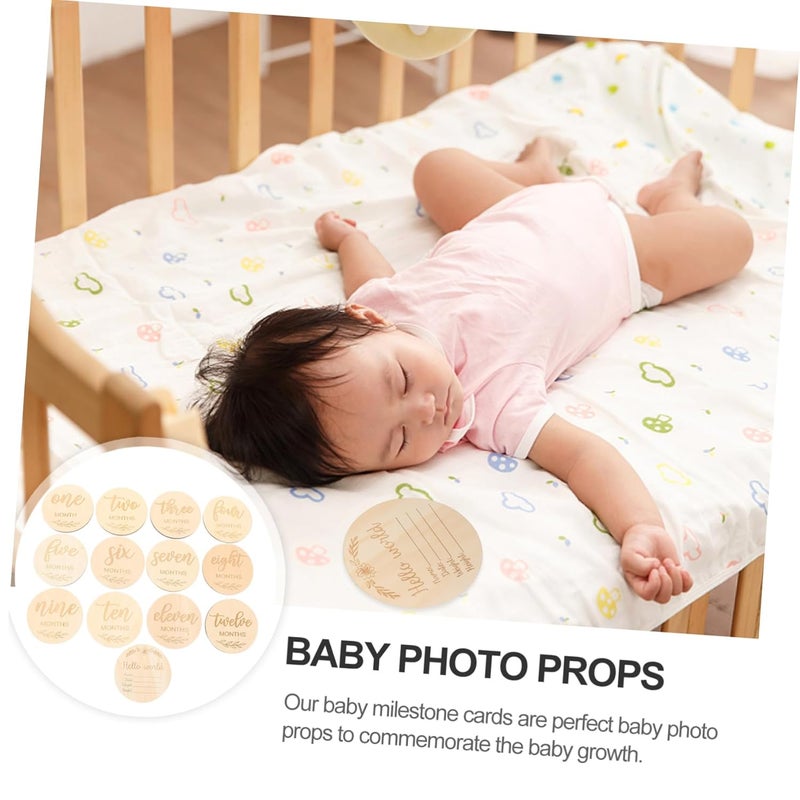 Wooden Milestone Discs For Newborn Photography 13Pcs Monthly Growth Announcement Cards - Image 3